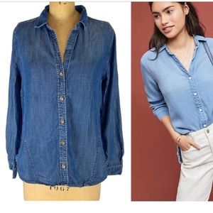 Cloth & Stone (Anthropologie) Chambray V-Neck Button Front Shirt Size M.